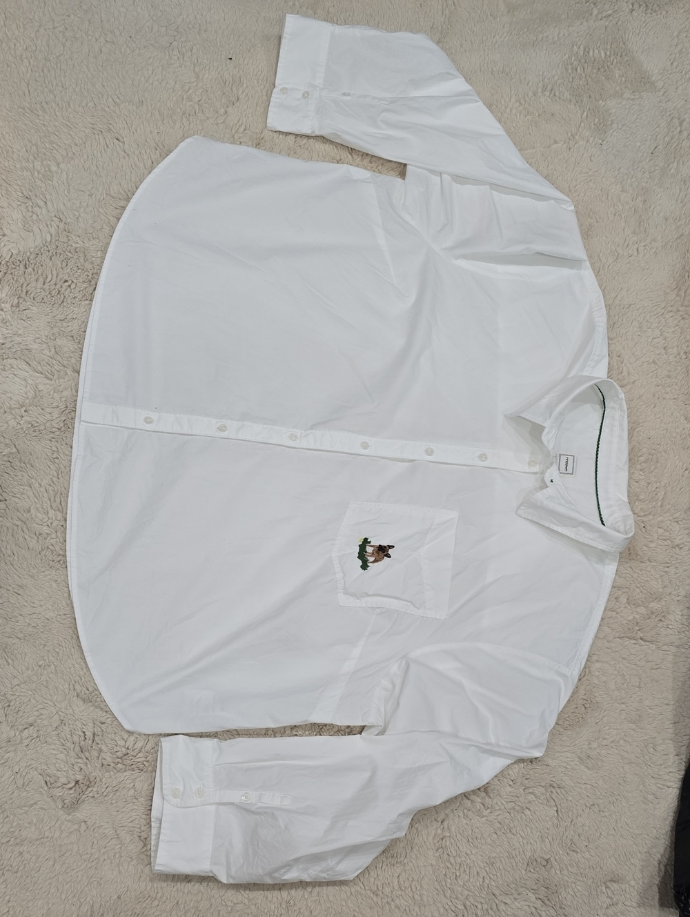 Maeve White Long-Sleeve Button-Down Shirt with Pocket Embroidery